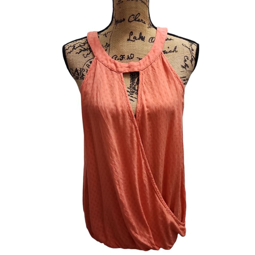 Daytrip‎ Coral Rayon Sleeveless Blouse Keyhole Neck Summer Top Size L * Flaw